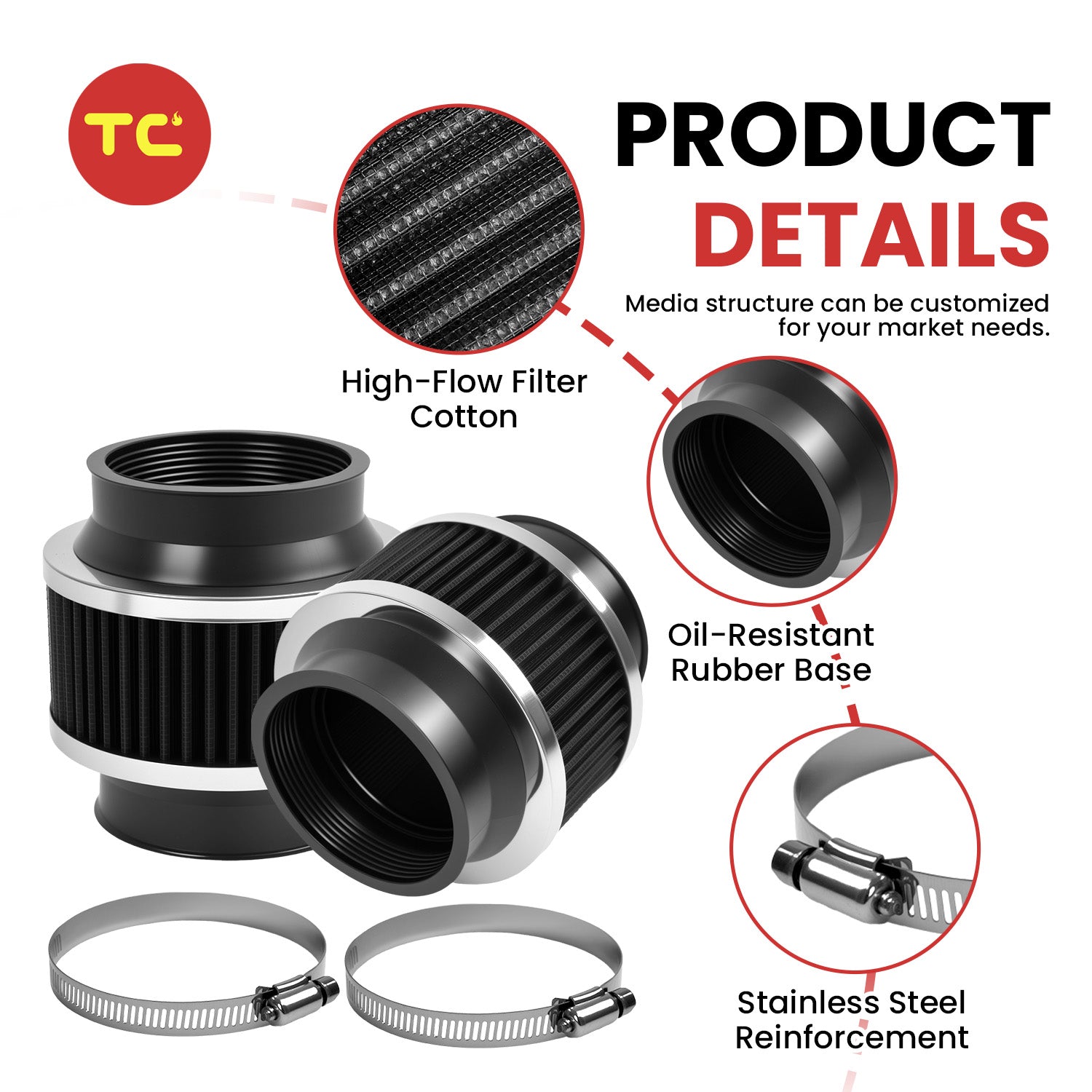 Universal 76mm Air Intake Filters